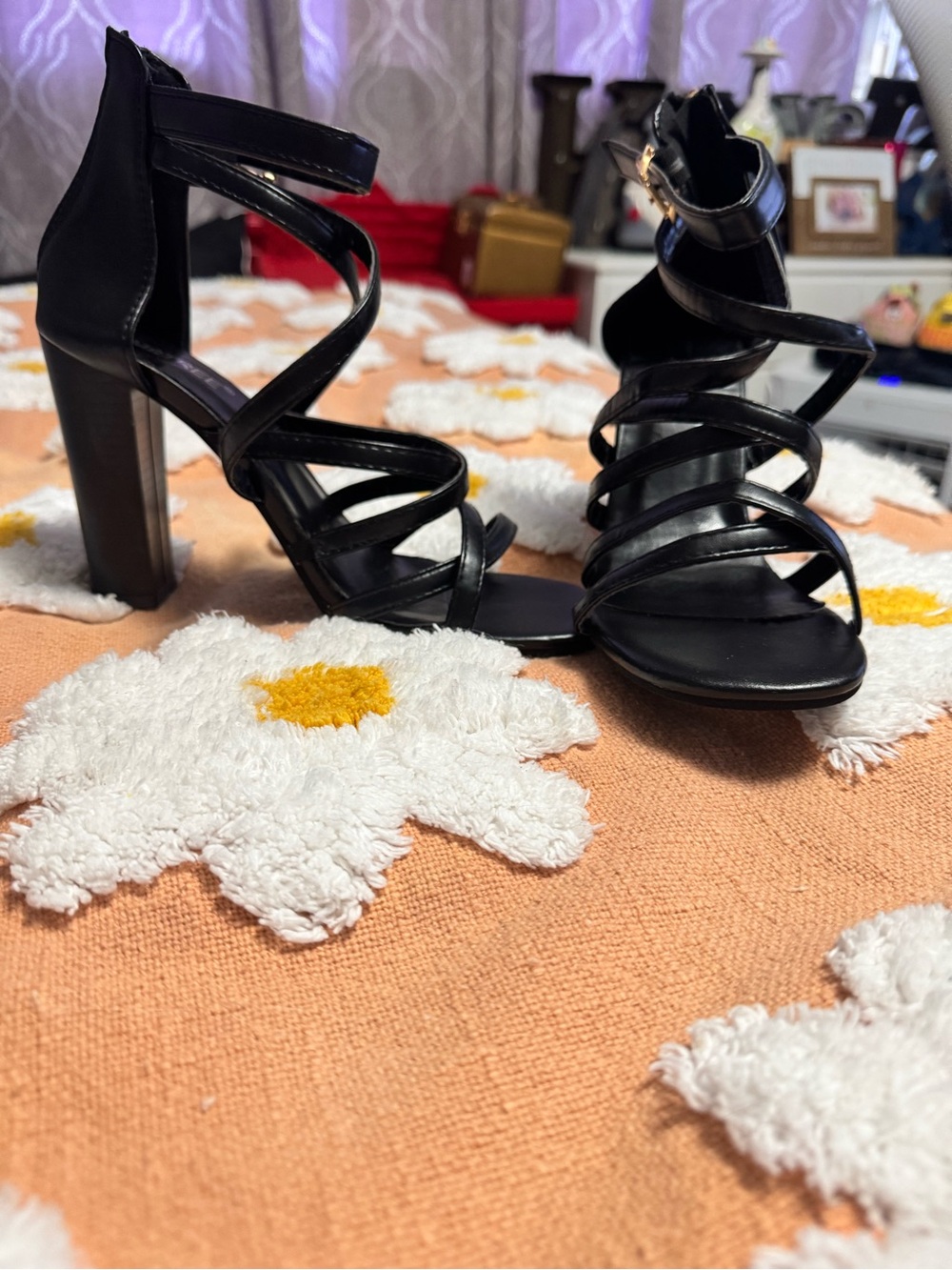 Black Strappy High Heel Sandals with Ankle Strap